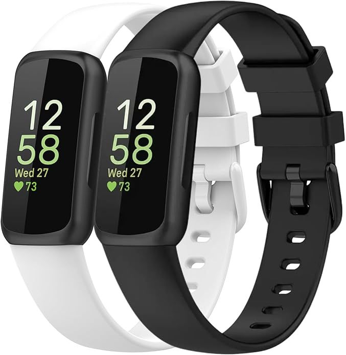 2 Pack Compatible with Fitbit Inspire 3 Bands, 15.4mm Width Soft Silicone Adjustable Sport