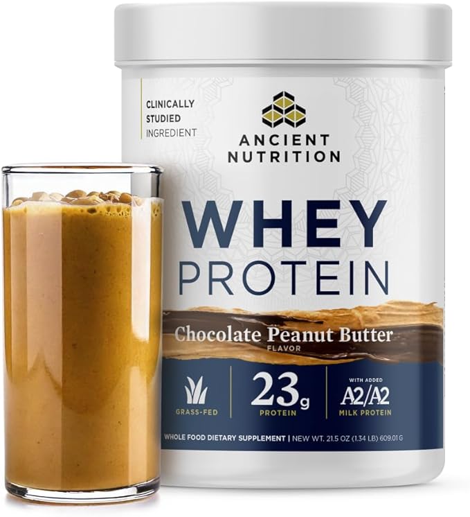 Ancient Nutrition Grass Fed Whey Protein, Chocolate Peanut Butter, 23g Protein, 18 Servings