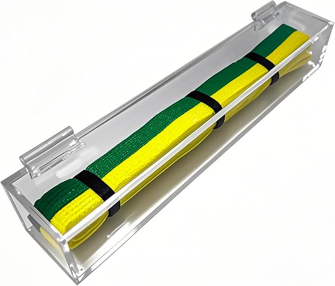 Acrylic Flip-Top Martial Arts Belt Display Case – Clear Plastic Cover with Wood Base for Karate