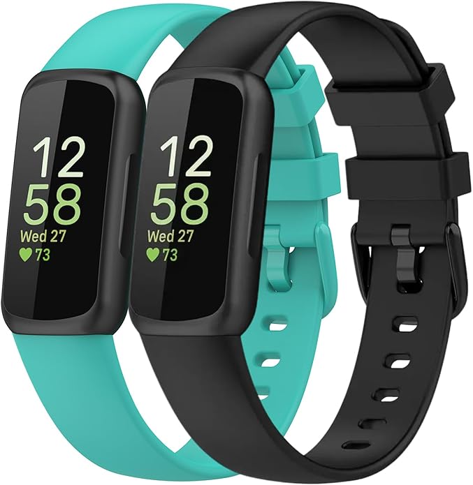2 Pack Compatible with Fitbit Inspire 3 Bands, 15.4mm Width Soft Silicone Adjustable Sport
