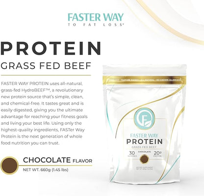 Faster Way - Protein Powder - Hydrolyzed Grass Fed Beef - 20g of Protein Per Serving - Muscle