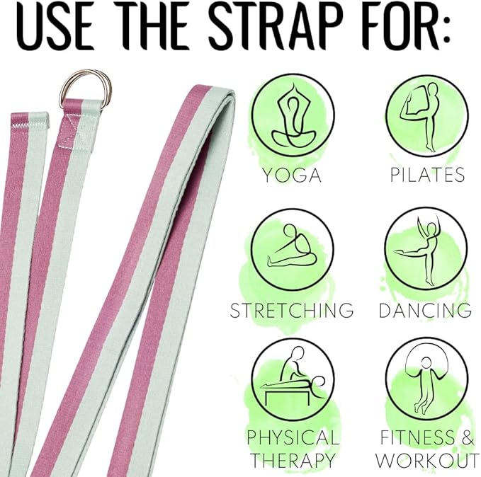 TECEUM Yoga Strap & Mat Strap – 2 IN 1 – Cotton – 6 ft 8 ft 10 ft (30+ colors) – Adjustable