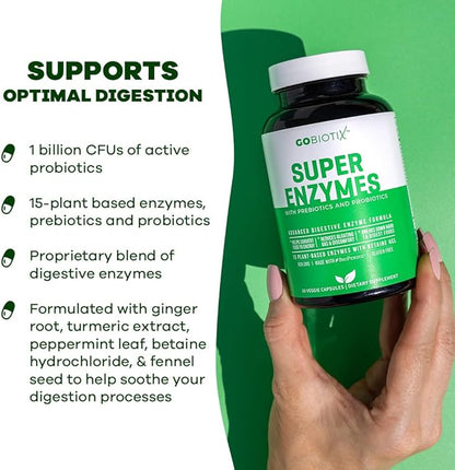 GOBIOTIX Digestive Enzymes Supplement with Prebiotics and Probiotics for Women and Men - Gut