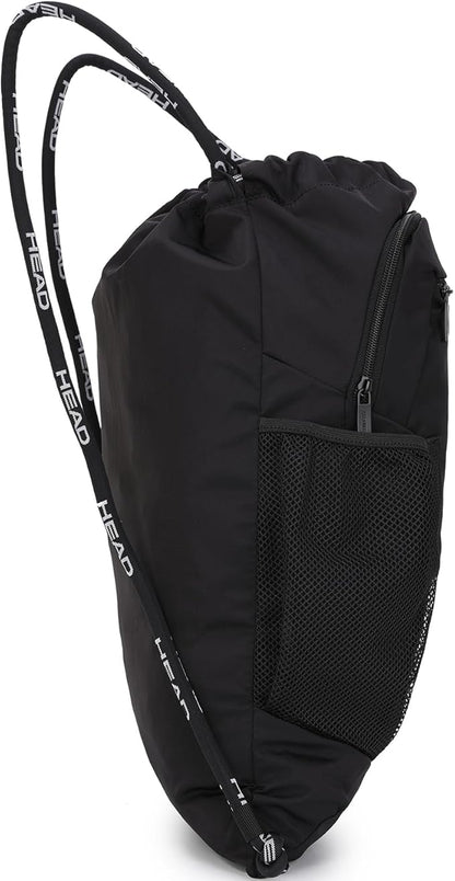 HEAD Waterproof Gym Sackpack for Sport with 2 Zipper Pockets, Large Drawstring Backpacks for Men