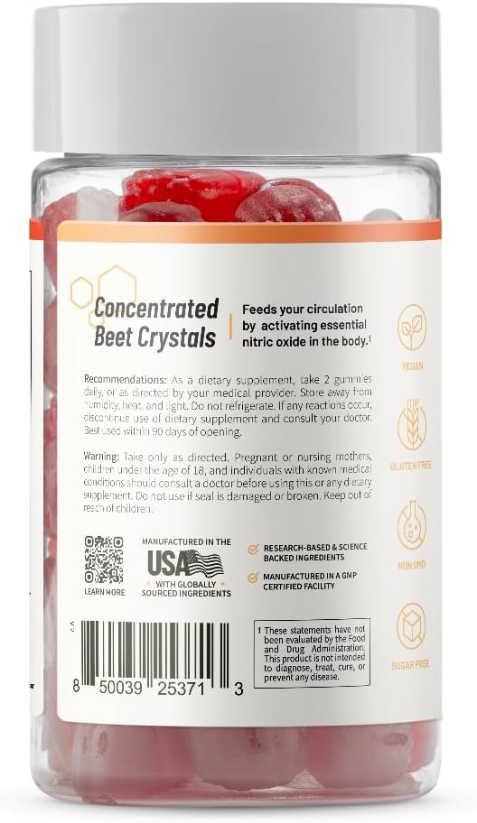 Snap Supplements Beet Root Gummies, Nitric Oxide Supplement with Organic Beets, Vitamins