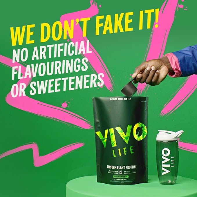 Vivo life Perform Plant Protein Powder - Pea & Hemp Protein Blend with BCAA (34.85 oz, Raw Cacao)