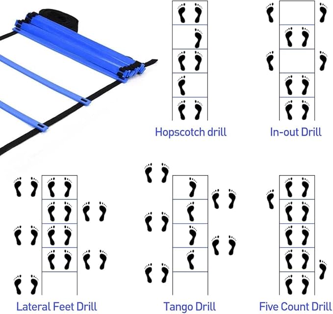 Speed & Agility Ladder Training Equipment Set, Includes 12 Rung 20ft Agility Ladder, 4 Agility