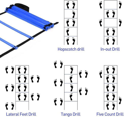 Speed & Agility Ladder Training Equipment Set, Includes 12 Rung 20ft Agility Ladder, 4 Agility