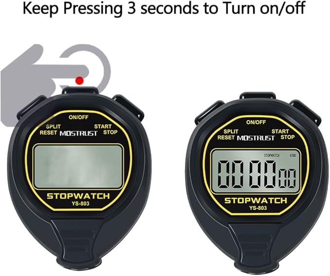 Digital Simple Stopwatch, 1/30 Lap Basic Stopwatch, No Bells, No Clock, No Alarm, Silent, Child