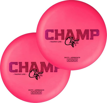 Climo Disc Golf Champ Putter 2-Pack - Trophy Line Plastic - 173+ Grams - White, Black, or Pink