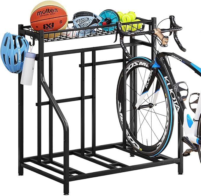 Bike Rack Storage Stand Organizer Floor Holds 3 Bicycle Parking Freestanding Adjustable Garage