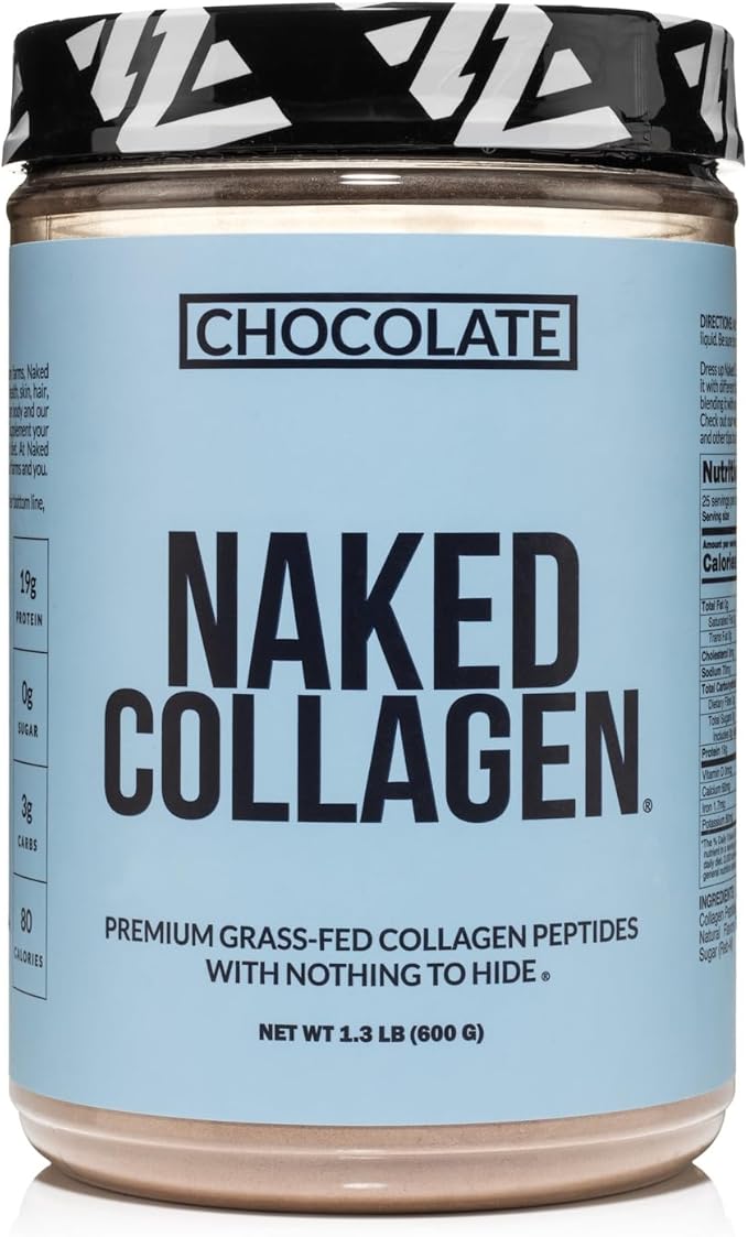 NAKED Chocolate Collagen Peptides Protein Powder, 24 Servings, Pasture-Raised, Grass-Fed Hydrolyzed