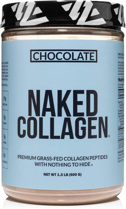NAKED Chocolate Collagen Peptides Protein Powder, 24 Servings, Pasture-Raised, Grass-Fed Hydrolyzed