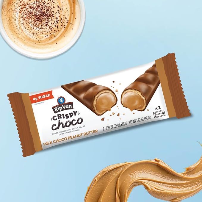 Rip Van Crispy Choco - Chocolate Coated Peanut Butter Wafer Bars - Low Sugar Fudge and Peanut