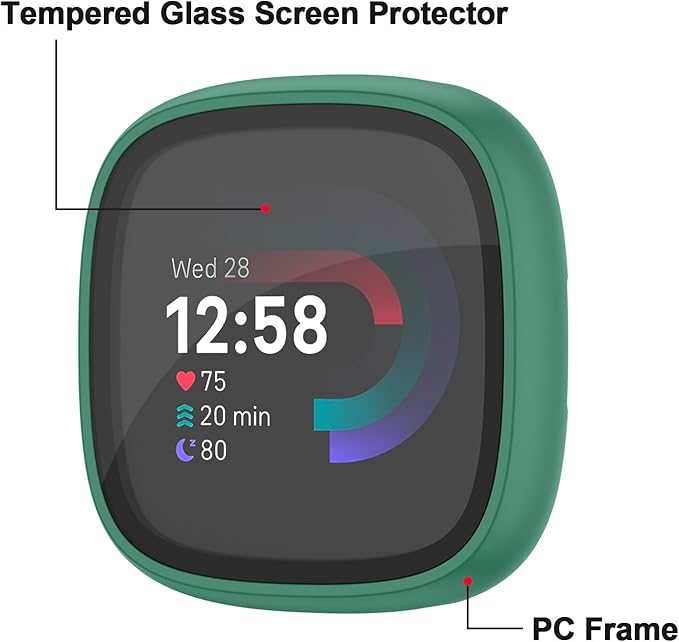 Vancle Case for Fitbit Versa 4 / Fitbit Sense 2, 4-Pack Screen Protector Tempered Glass Full Around