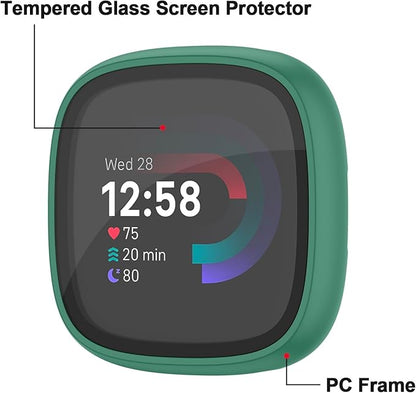 Vancle Case for Fitbit Versa 4 / Fitbit Sense 2, 4-Pack Screen Protector Tempered Glass Full Around