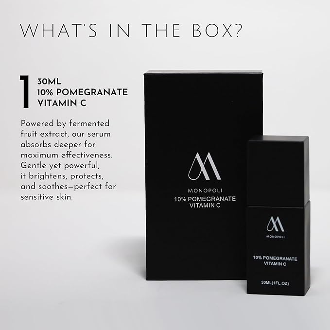 Monopoli Skin Pomegranate 10% Vitamin C Facial Serum | Boost Skin Hydration & Vitality | Fermented
