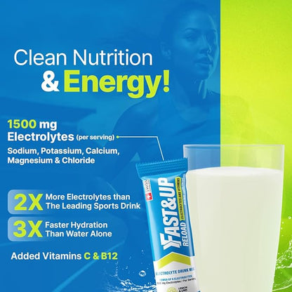 FAST&UP Reload – Lemon & Lime - Refreshing Electrolyte Drink Mix | Hydration Powder Packets | 1500