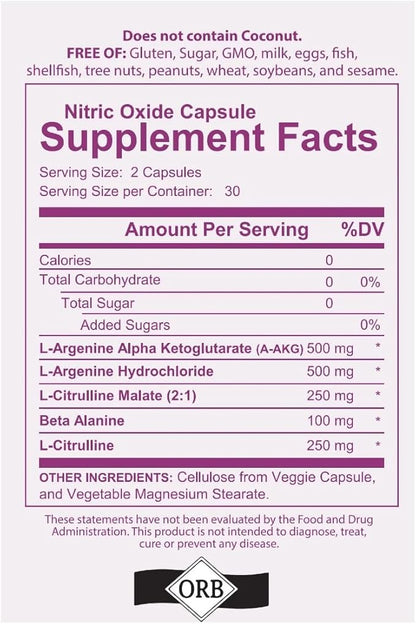 Nitric Oxide Supplement, with L Arginine and L Citrulline Boosting Nitric Oxide Production, Blood