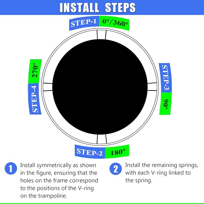 Trampoline Mat, Fits 8FT Frame, with 42/48 V-Rings and Spring Tool, Replacement Jumping Mat