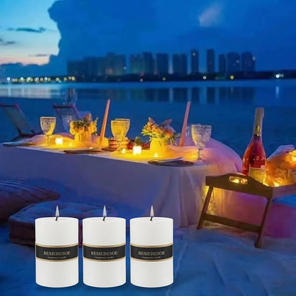 3×4 White Pillar Candles Set of 3 Unscented Handpoured Weddings, Home Decoration, Restaurants, Spa