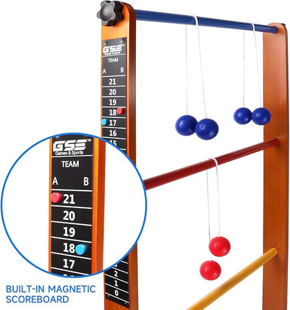 GSE Games & Sports Expert Premium Solid Wood Ladder Ball Toss Game Set with Ladder Ball Bolas &