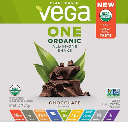 Vega Organic All-in-One Vegan Protein Powder, Chocolate - Superfood Ingredients, Vitamins for