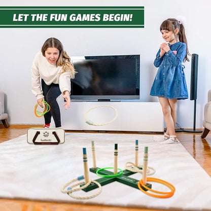 Wooden Ring Toss Game Set, Backyard Beach Camping Game with Toss Rings & Portable Carrying Bag