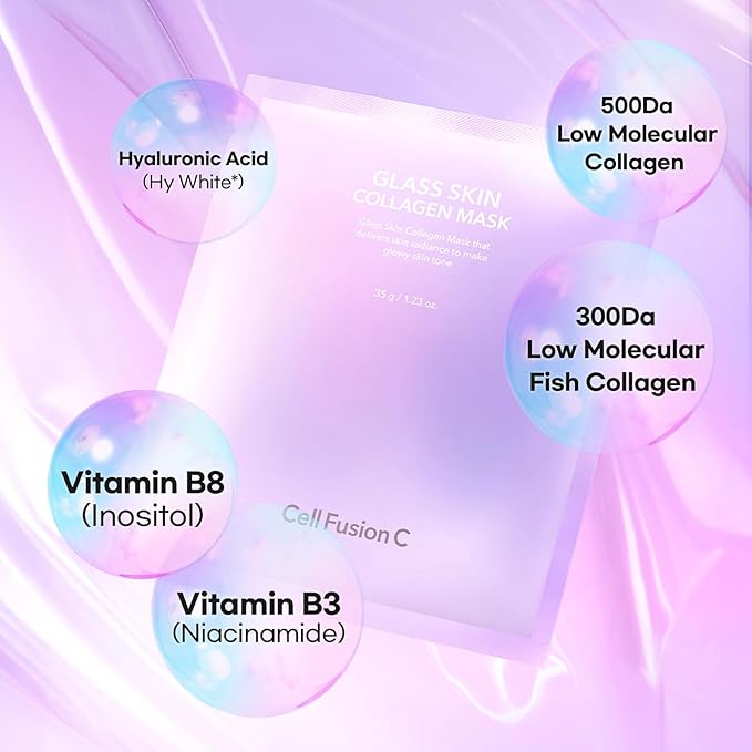 Cell Fusion C Glass Skin Collagen Mask, 1.23 oz. x 5 Sheets, Overnight Hydrogel Mask with Triple