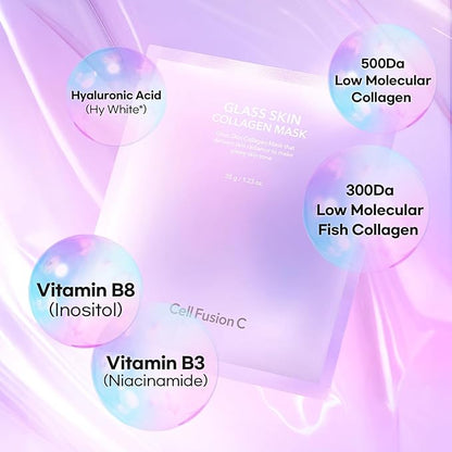 Cell Fusion C Glass Skin Collagen Mask, 1.23 oz. x 5 Sheets, Overnight Hydrogel Mask with Triple