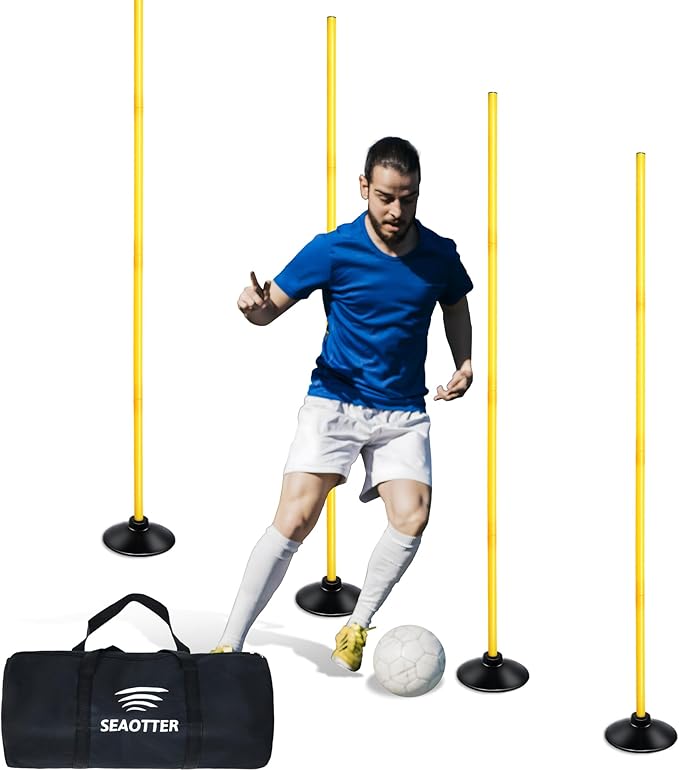 SEAOTTER Soccer Agility Poles Set, 4/6/10 Pcs 6ft Detachable Sports Trainning Speed Poles Slalom