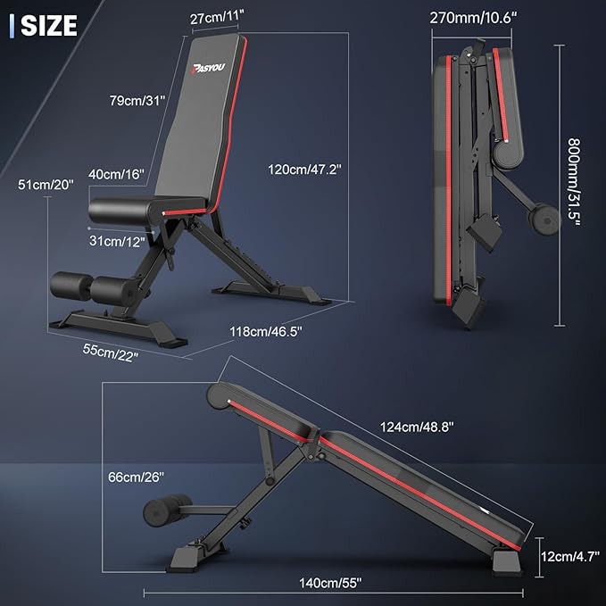 PASYOU Adjustable Weight Bench Full Body Workout Multi-Purpose Foldable Incline Decline Exercise