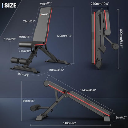 PASYOU Adjustable Weight Bench Full Body Workout Multi-Purpose Foldable Incline Decline Exercise