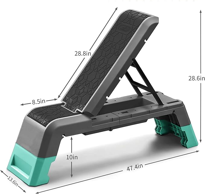 leikefitness Exercise Step Platform, Multifunctional Aerobic Deck with Cord and Adjustable Dumbbell