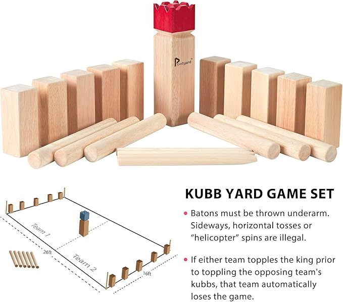 Pointyard Kubb Yard Game Set, Kubb Game Set with Carrying Bag - Wooden Toss Game Set for Outdoor
