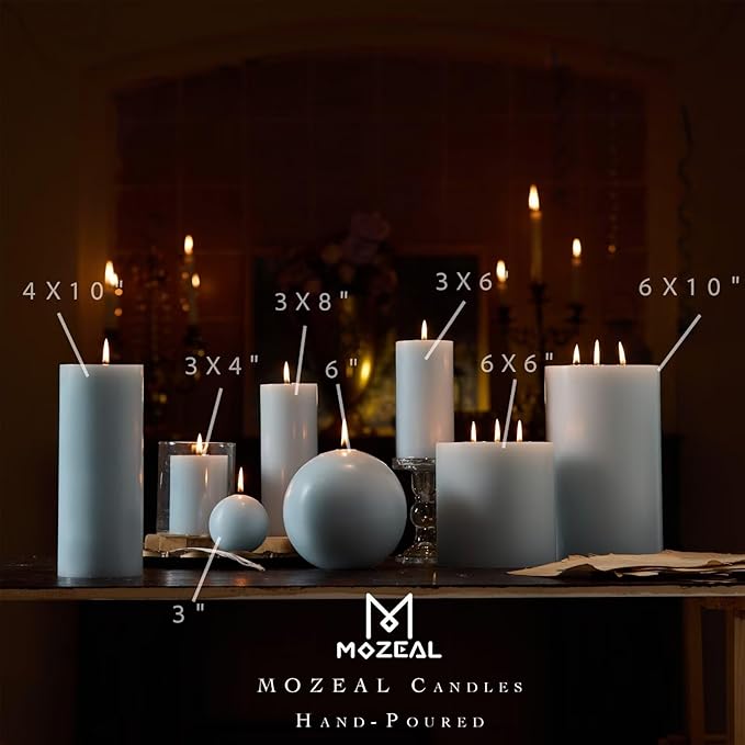 MOZEAL 3" x 4" Hand-Poured Unscented Baby Blue Candle, Dripless Sky Blue/Light Blue Pillar Candle