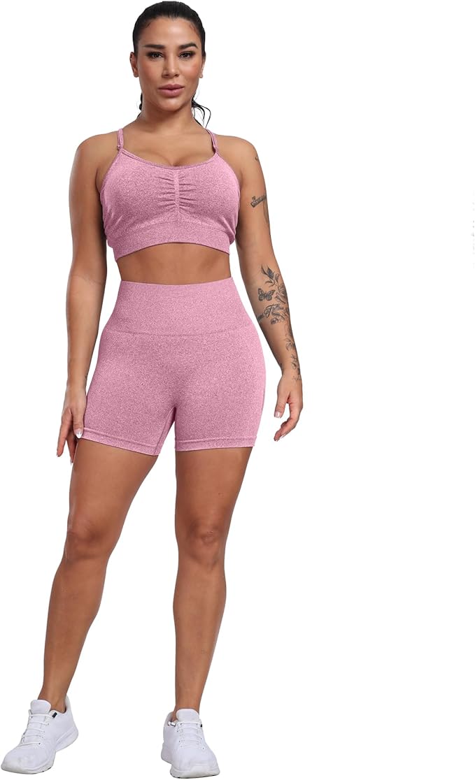 CHRLEISURE Women's 4 Packs Workout Gym Shorts, High Waisted Butt Lifting Scrunch Butt Seamless