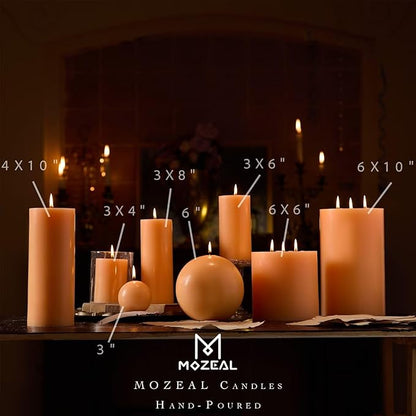 MOZEAL 3" x 4" Hand-Poured Unscented Candle, Dripless Pillar Candle Set of 3, Long Clean Burning