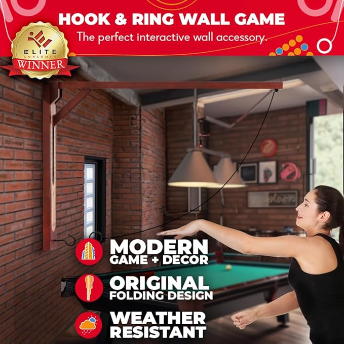 SWOOC Games - Hideaway Hook and Ring Game On A String - Weather Resistant & Easy Setup - Man Cave