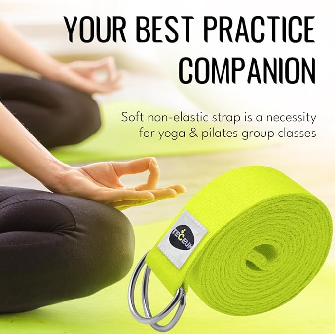 TECEUM Yoga Strap & Mat Strap – 2 IN 1 – Cotton – 6 ft 8 ft 10 ft (30+ colors) – Adjustable