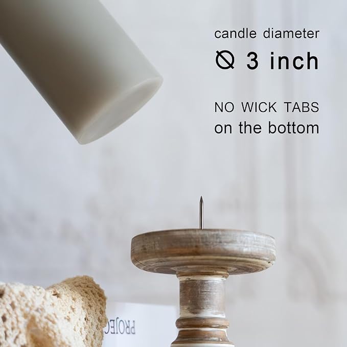 MOZEAL 3" x 8" Hand-Poured Unscented Candles,Large Gray Pillar Candles Set of 2,No Drip,Approx 120