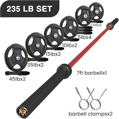 7FT Olympic Barbell Bar with Weight Plate Set Combo, Solid Olympic Bar with Bearings, 700Lbs