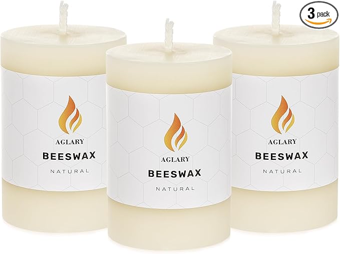 3PCS Beeswax Pillar Candles,Large Handmade Pure Beeswax Candle,Long Lasting Burn Time，Unscented