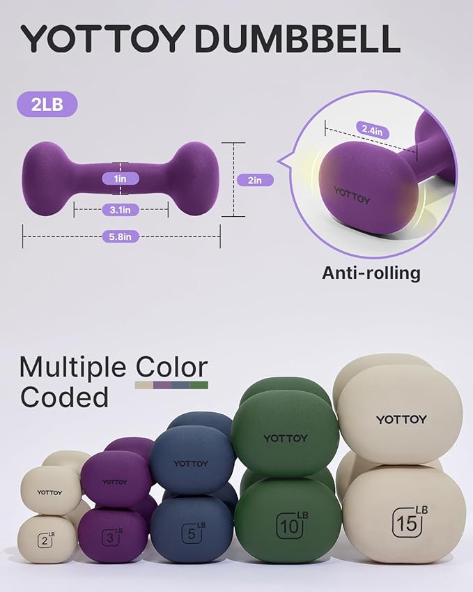 YOTTOY Weights Dumbbells Set for Women,2-15 Pound Dumbbells Set of 2, Non-Slip Hand Weights for