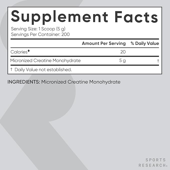 Sports Research Creatine Monohydrate - Gain Lean Muscle, Improve Performance and Strength and