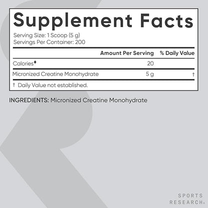 Sports Research Creatine Monohydrate - Gain Lean Muscle, Improve Performance and Strength and
