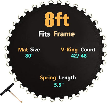 Trampoline Mat, Fits 8FT Frame, with 42/48 V-Rings and Spring Tool, Replacement Jumping Mat