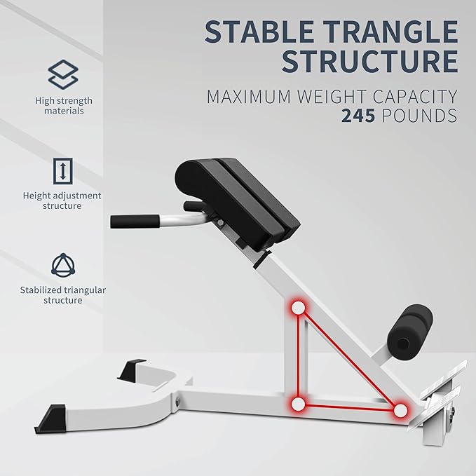 Roman Chair Back Extender - Angle & Height Dual Adjustable Hyperextension Bench for Home Gym