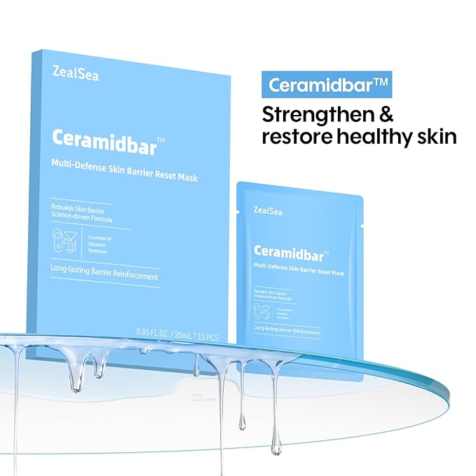 ZealSea Ceramidbar Face Masks Skincare Set, Derm Solution Sheet Mask for Multi-Trigger Sensitivity
