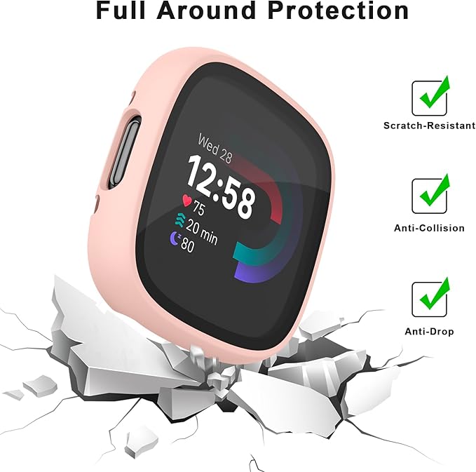 Vancle Case for Fitbit Versa 4 / Fitbit Sense 2, 4-Pack Screen Protector Tempered Glass Full Around